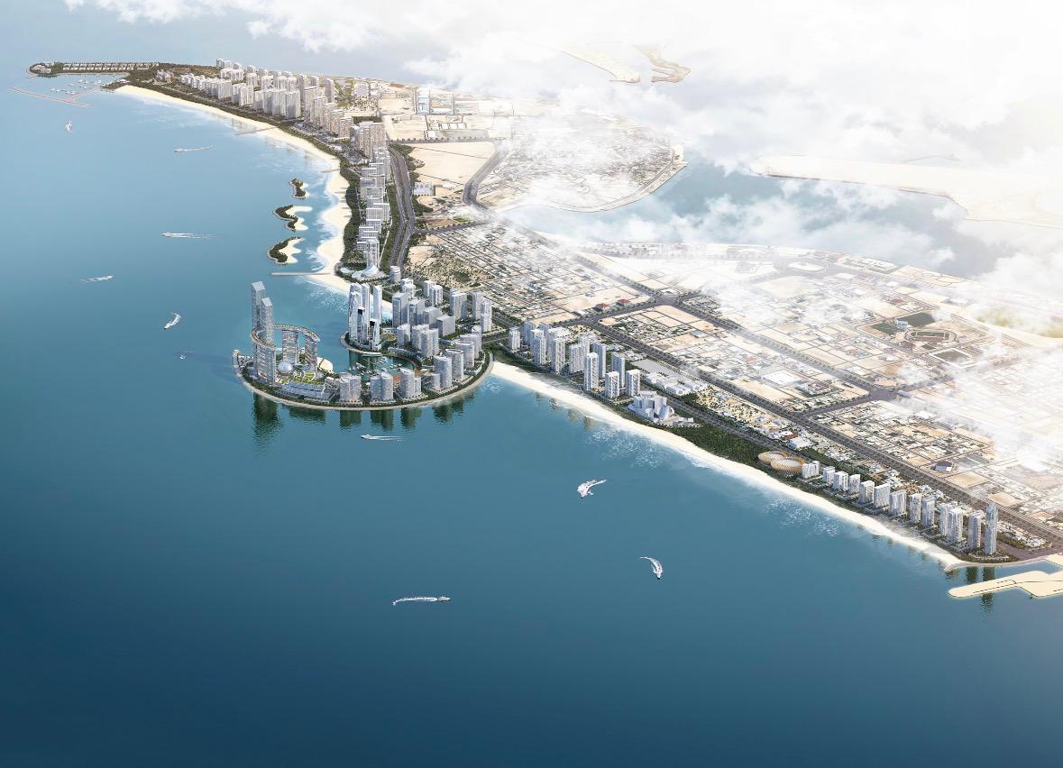 Aangeleverde projectimpressie van een kustgebied vanuit de lucht
